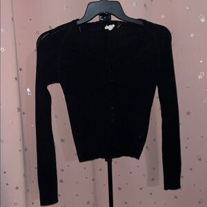 Midnight Black Button Down V-Neck Sweater